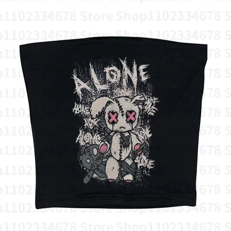 Aesthetics Women Vintage Short Sleeve T-Shirt Goth Casual Harajuku Grunge Crop Tops Letters Printed Baby Tees Emo Girl Y2K Style