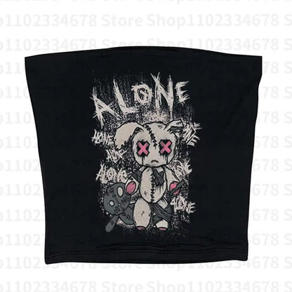 Aesthetics Women Vintage Short Sleeve T-Shirt Goth Casual Harajuku Grunge Crop Tops Letters Printed Baby Tees Emo Girl Y2K Style