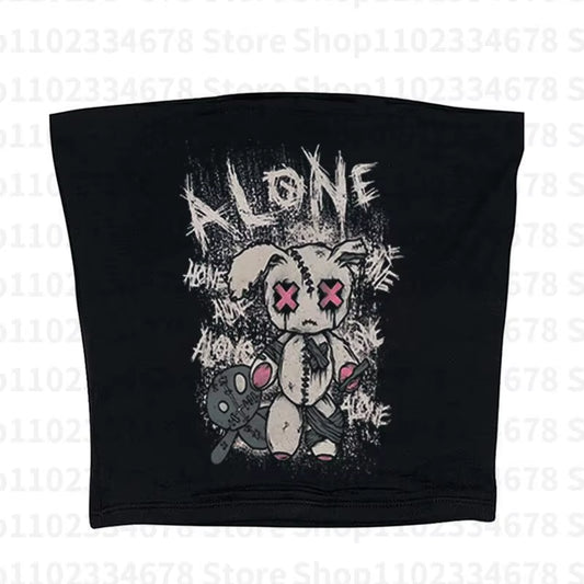 Aesthetics Women Vintage Short Sleeve T-Shirt Goth Casual Harajuku Grunge Crop Tops Letters Printed Baby Tees Emo Girl Y2K Style