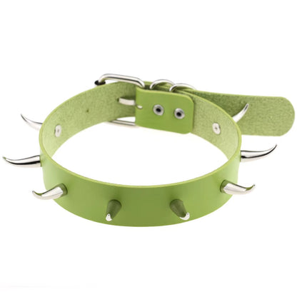Emo Spike Choker Punk Collar Green Goth Necklace Trendy Vegan Leather Belt Chocker Accessories Harajuku Gothic Jewelry Halloween
