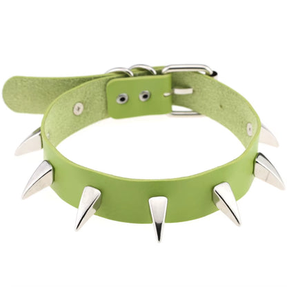 Emo Spike Choker Punk Collar Green Goth Necklace Trendy Vegan Leather Belt Chocker Accessories Harajuku Gothic Jewelry Halloween