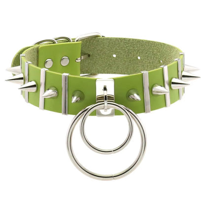Emo Spike Choker Punk Collar Green Goth Necklace Trendy Vegan Leather Belt Chocker Accessories Harajuku Gothic Jewelry Halloween