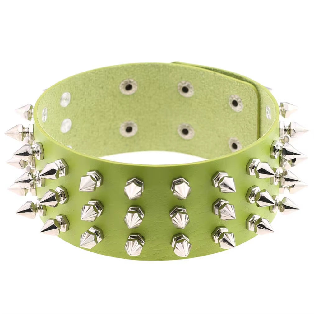 Emo Spike Choker Punk Collar Green Goth Necklace Trendy Vegan Leather Belt Chocker Accessories Harajuku Gothic Jewelry Halloween