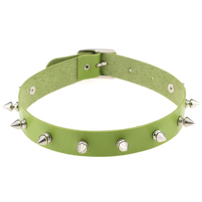 Emo Spike Choker Punk Collar Green Goth Necklace Trendy Vegan Leather Belt Chocker Accessories Harajuku Gothic Jewelry Halloween