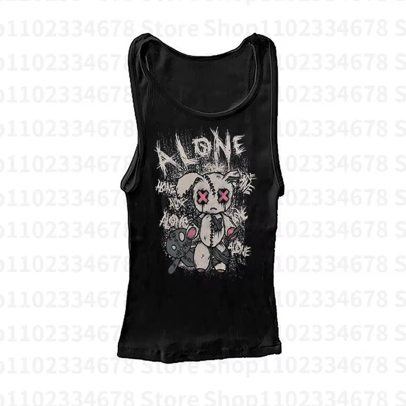 Aesthetics Women Vintage Short Sleeve T-Shirt Goth Casual Harajuku Grunge Crop Tops Letters Printed Baby Tees Emo Girl Y2K Style