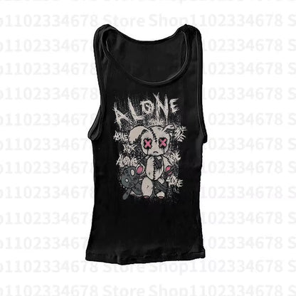 Aesthetics Women Vintage Short Sleeve T-Shirt Goth Casual Harajuku Grunge Crop Tops Letters Printed Baby Tees Emo Girl Y2K Style