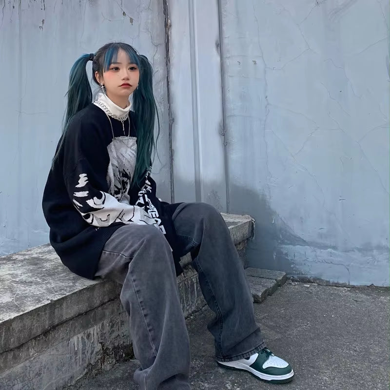 Winter Clothes Aesthetic Japanese Anime Sweater Women Gothic Hoodie Death Note Pullovers E Girl Misa Amane Kawaii Top Emo