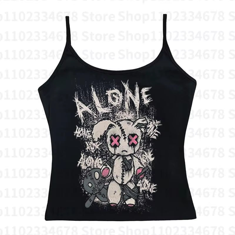 Aesthetics Women Vintage Short Sleeve T-Shirt Goth Casual Harajuku Grunge Crop Tops Letters Printed Baby Tees Emo Girl Y2K Style