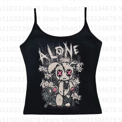 Aesthetics Women Vintage Short Sleeve T-Shirt Goth Casual Harajuku Grunge Crop Tops Letters Printed Baby Tees Emo Girl Y2K Style