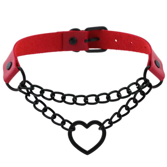 Gothic Harajaku Black Heart Chain Leather Choker Collar Punk Necklaces for Women Girls Buckle Chocker Emo Witch Jewelry